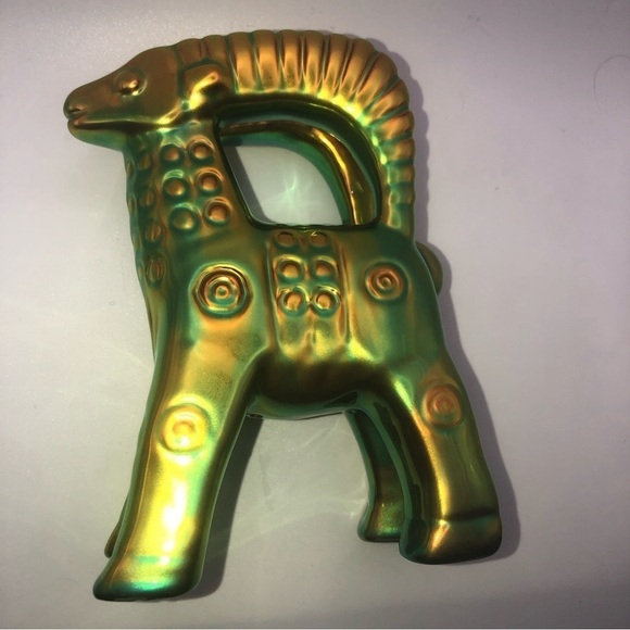 VTG Zsolnay Art Deco Style Green Gold Eosin Glaze Porcelain Ram Figurine - 6” - Picture 7 of 12